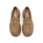 Load image into Gallery viewer, Khaki Golden Bamboo Platform Suede Loafers
