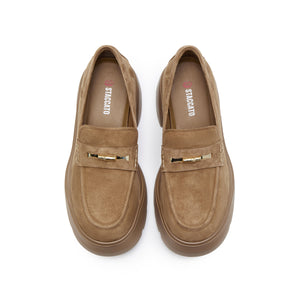 Khaki Golden Bamboo Platform Suede Loafers