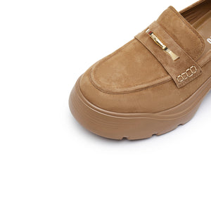 Khaki Golden Bamboo Platform Suede Loafers