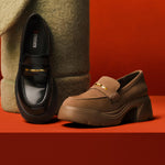 Load image into Gallery viewer, Khaki Golden Bamboo Platform Suede Loafers
