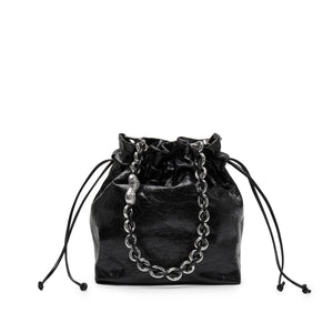 Lucky Black Waxy Leather Bucket Bag