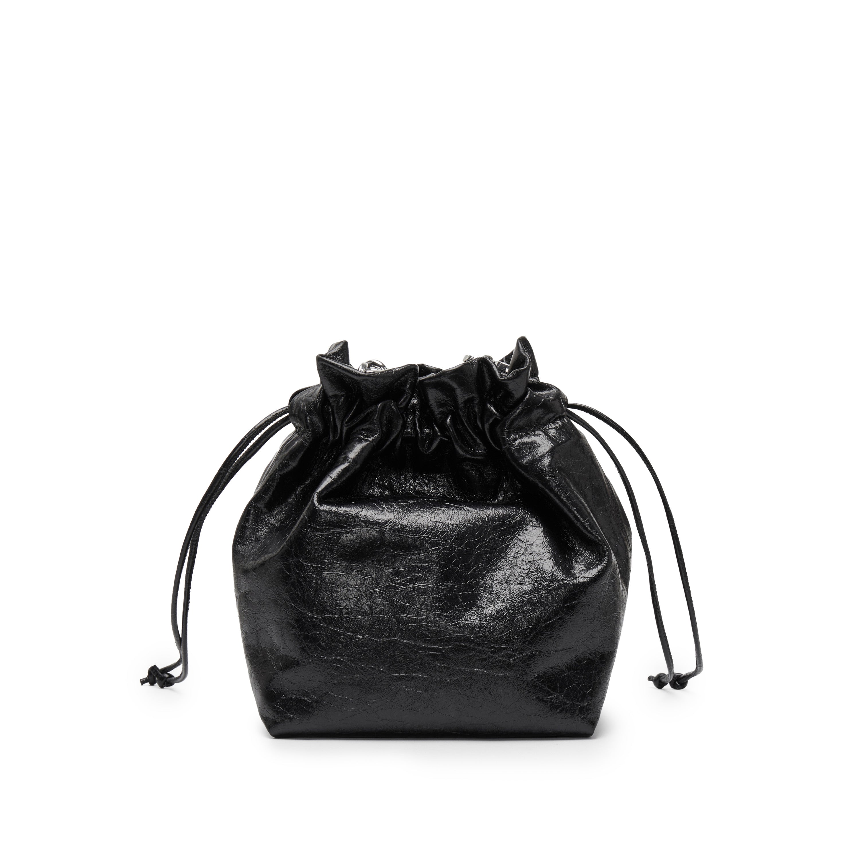 Lucky Black Waxy Leather Bucket Bag