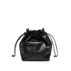 Lucky Black Waxy Leather Bucket Bag