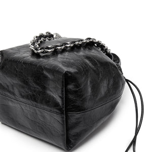 Lucky Black Waxy Leather Bucket Bag