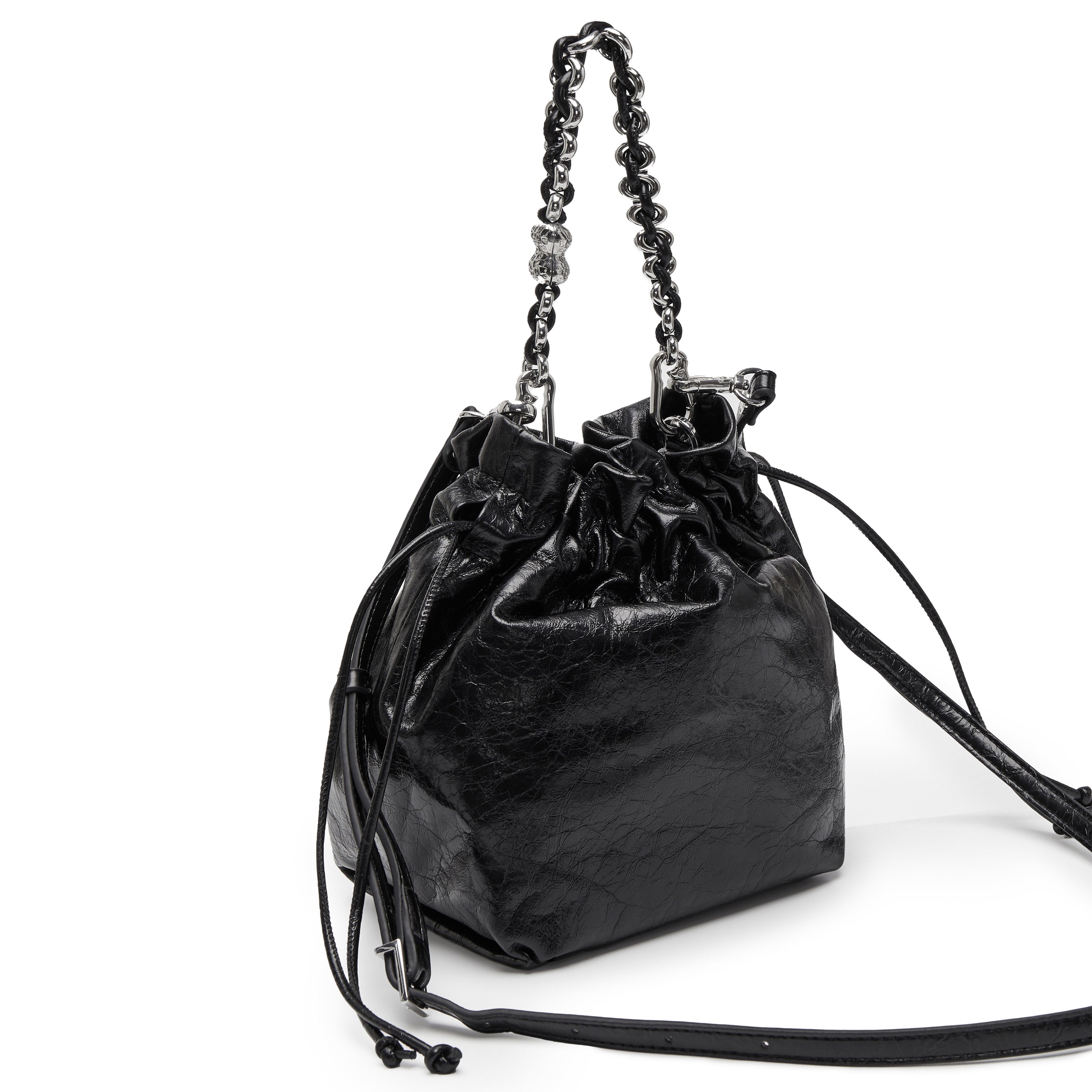 Lucky Black Waxy Leather Bucket Bag