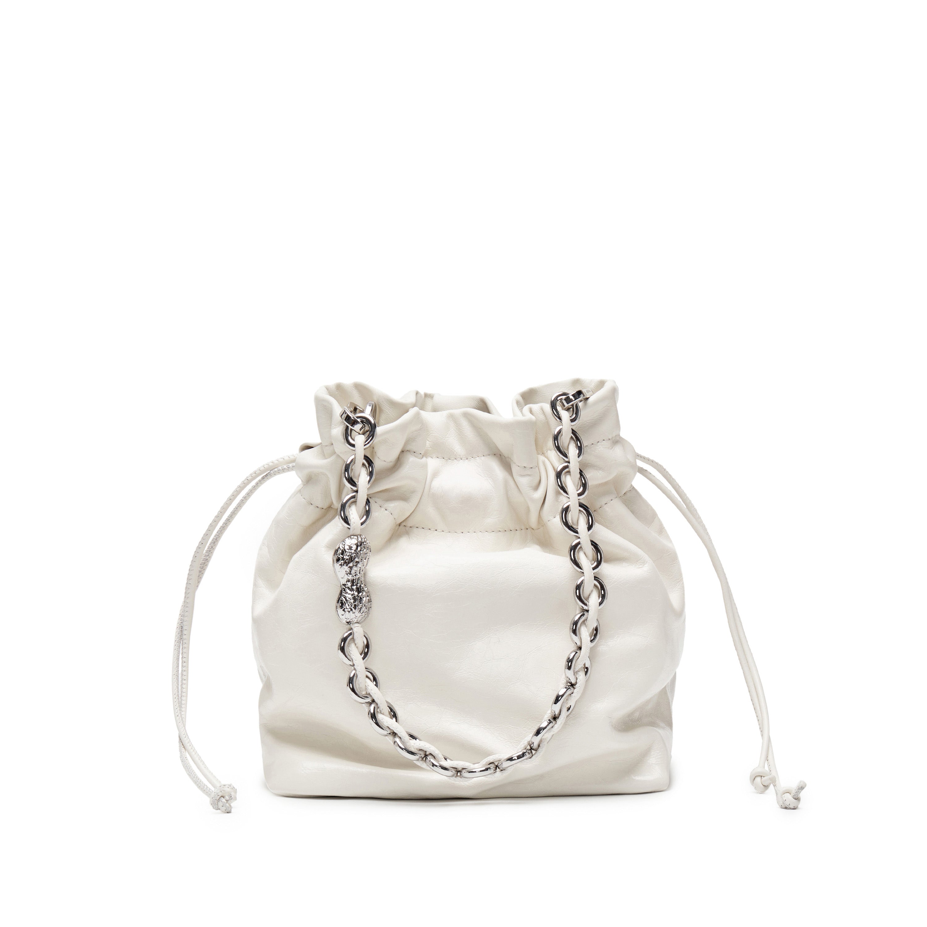 Lucky White Waxy Leather Bucket Bag