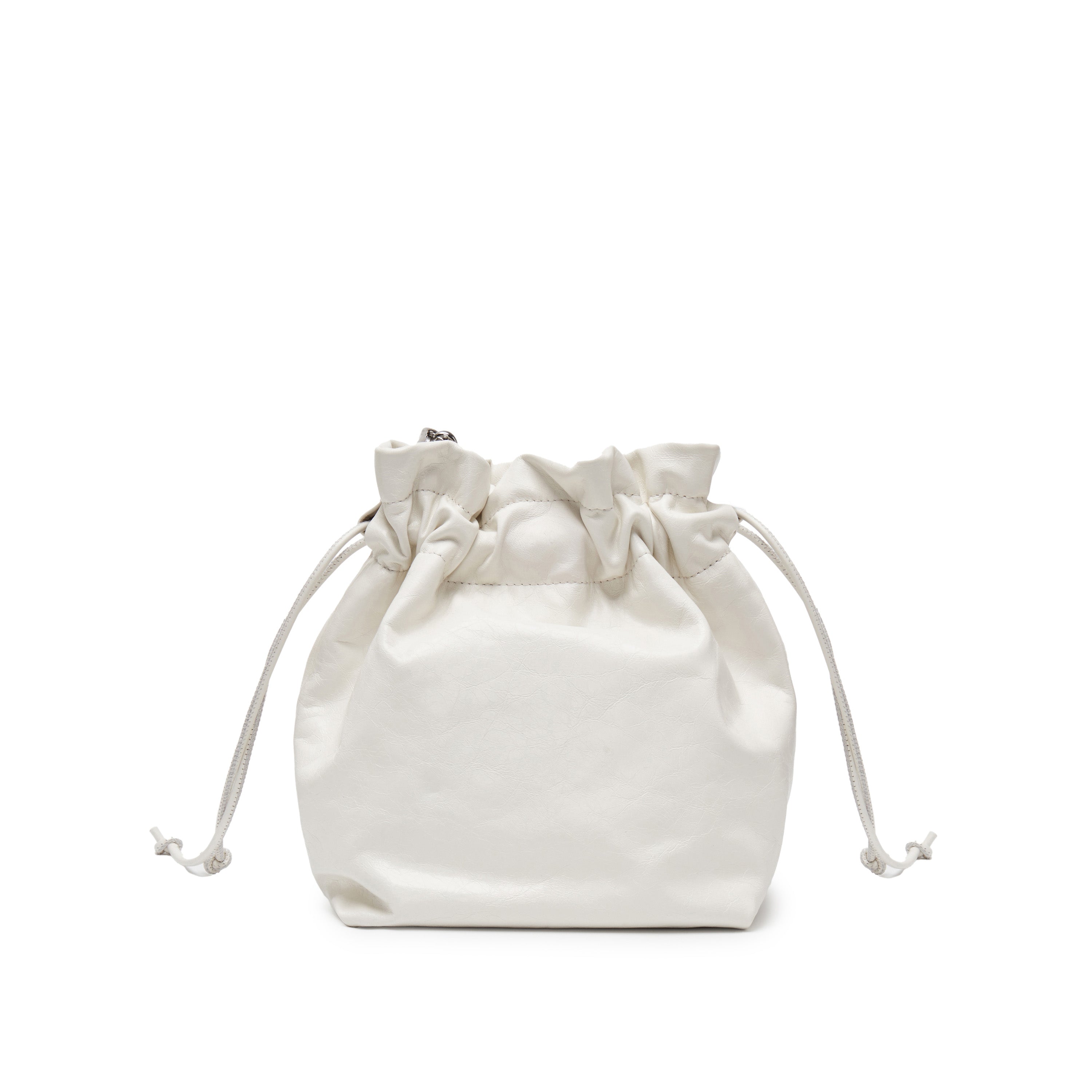 Lucky White Waxy Leather Bucket Bag