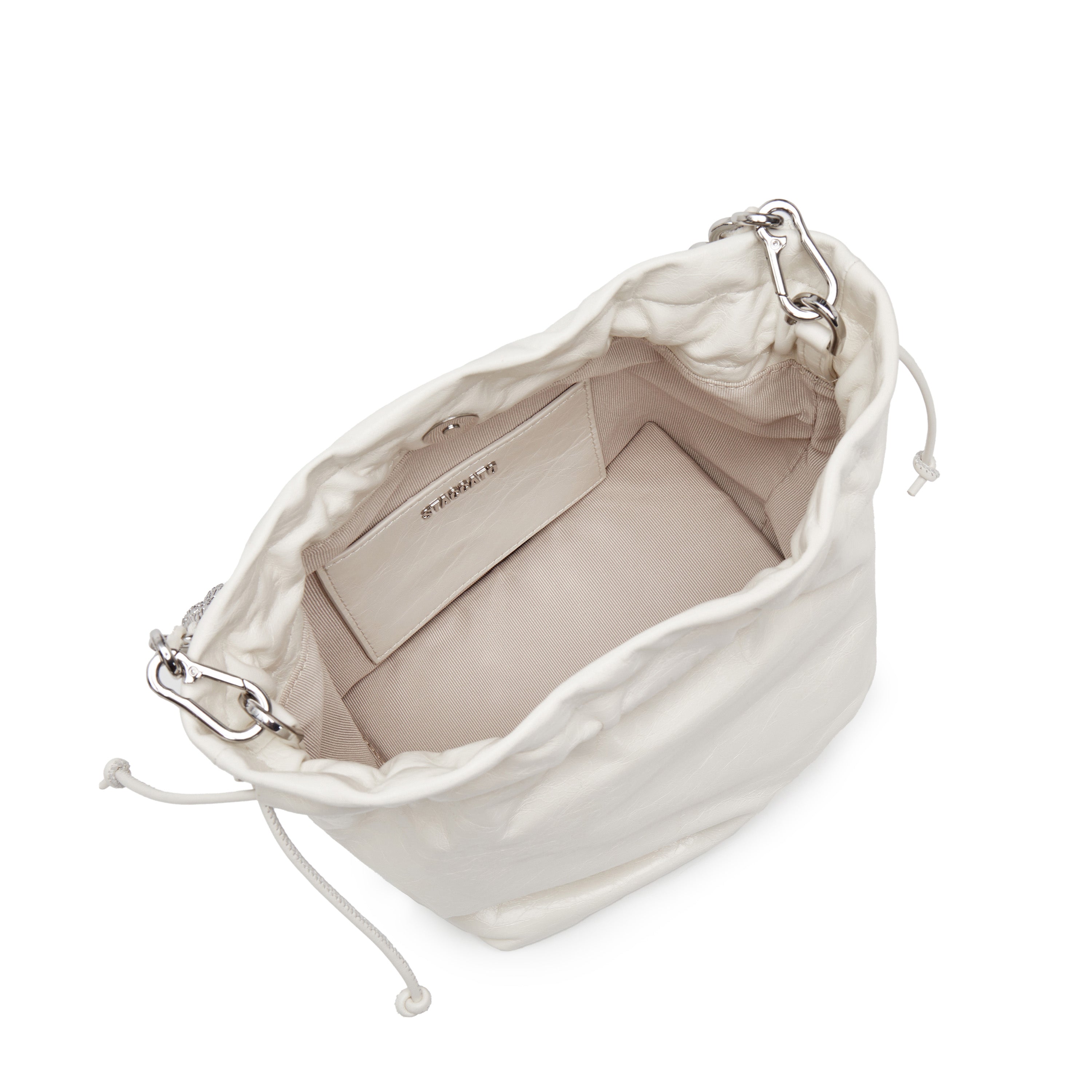 Lucky White Waxy Leather Bucket Bag