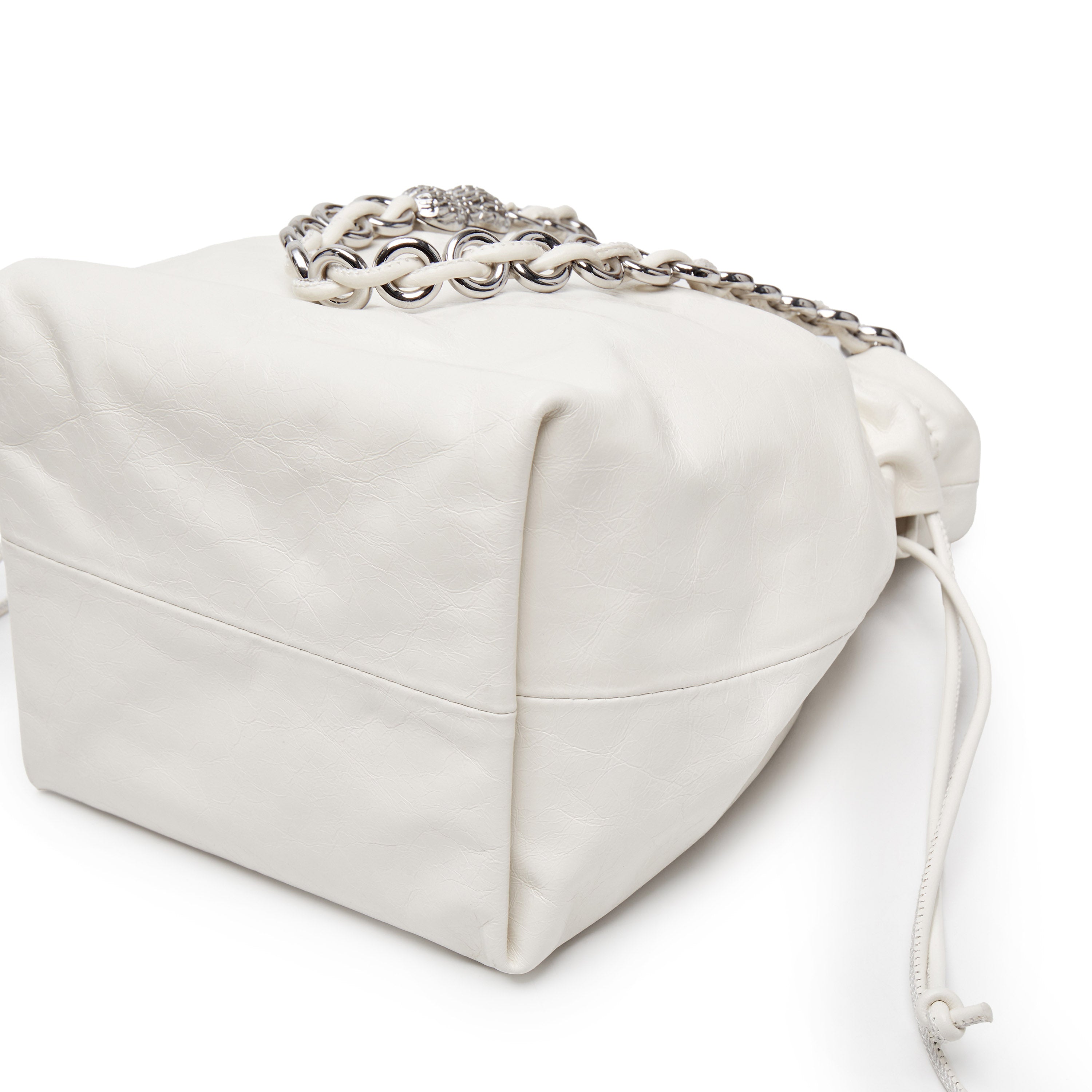 Lucky White Waxy Leather Bucket Bag