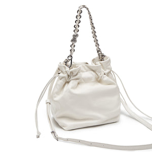 Lucky White Waxy Leather Bucket Bag