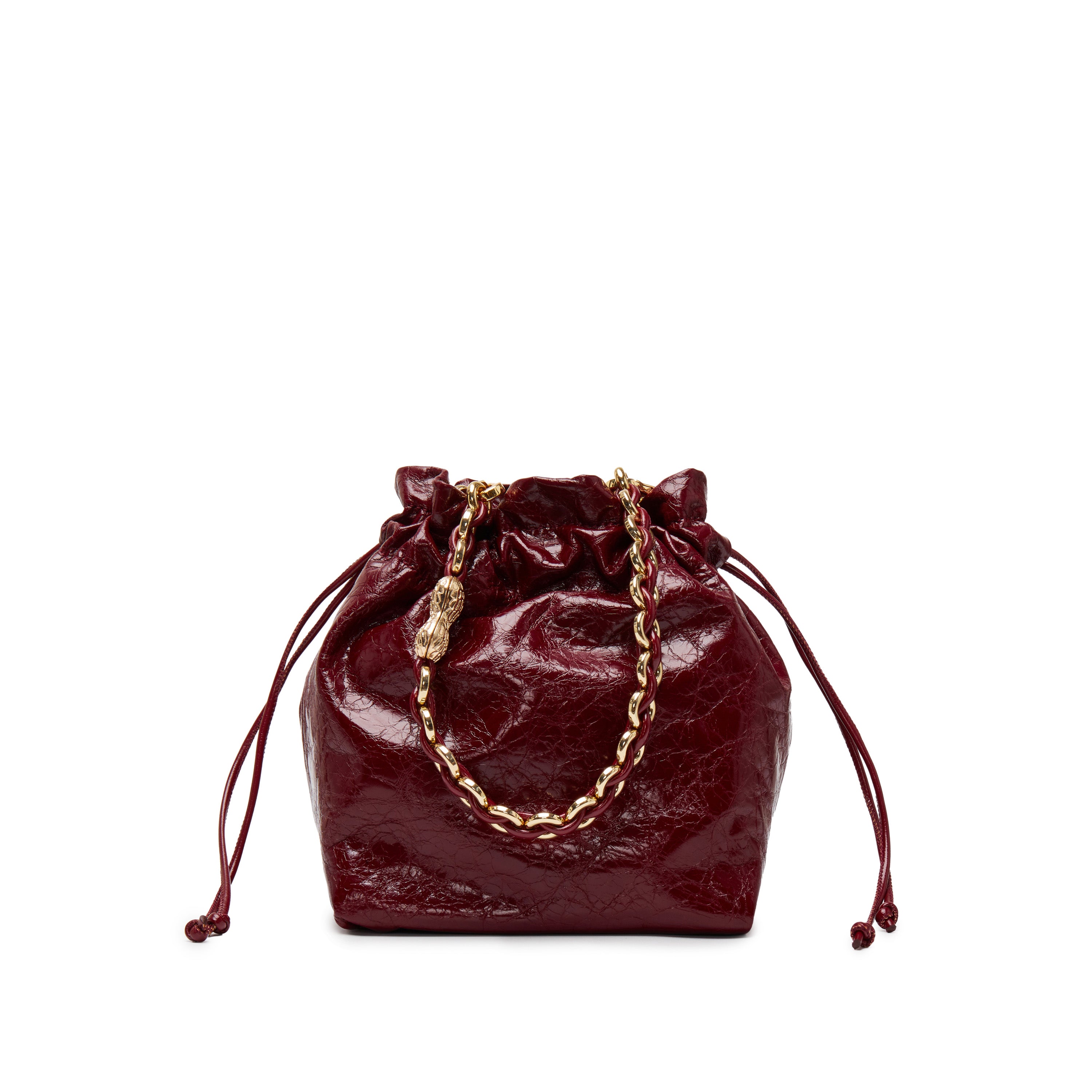 Lucky Burgundy Waxy Leather Bucket Bag