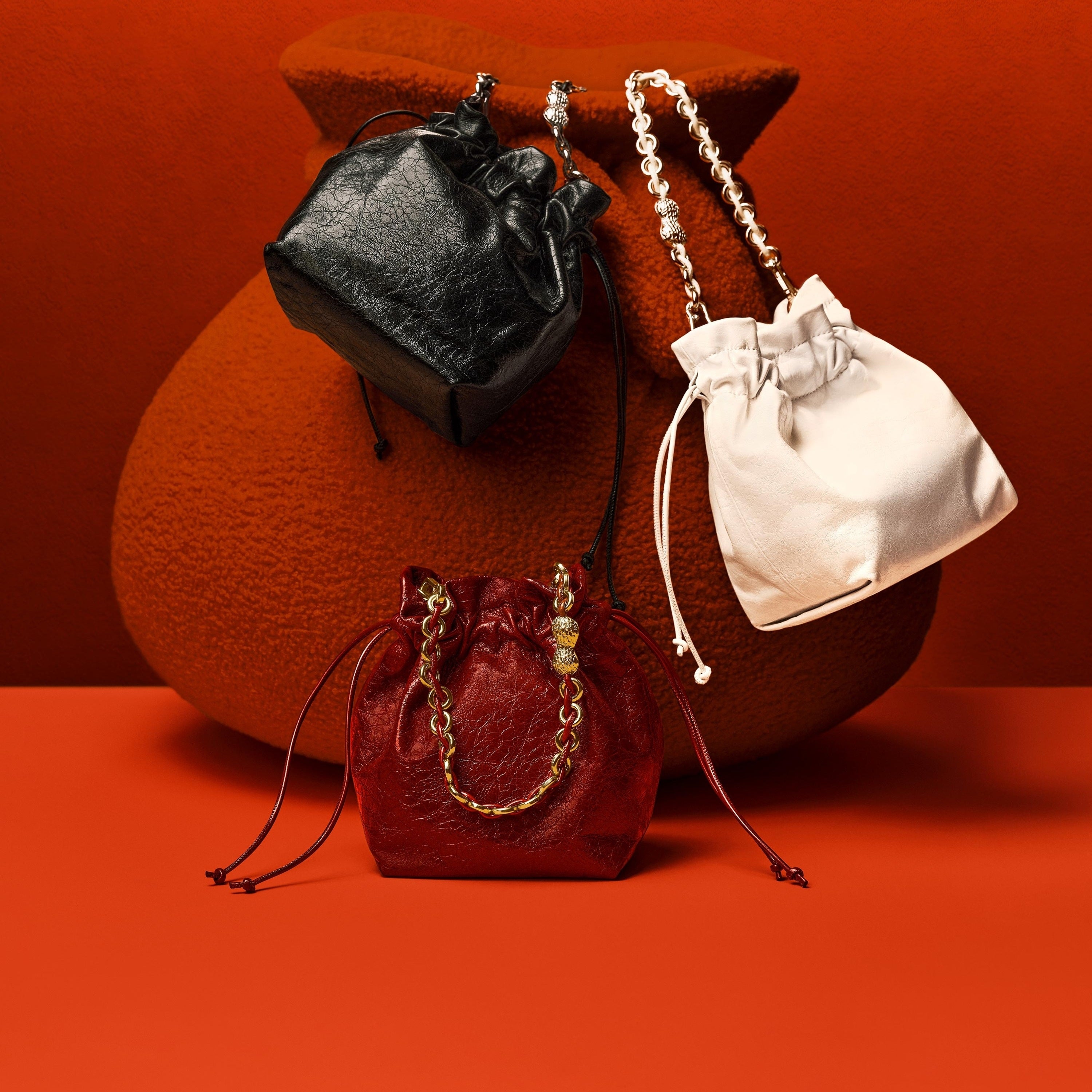 Lucky Burgundy Waxy Leather Bucket Bag