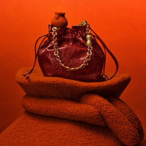 Lucky Burgundy Waxy Leather Bucket Bag