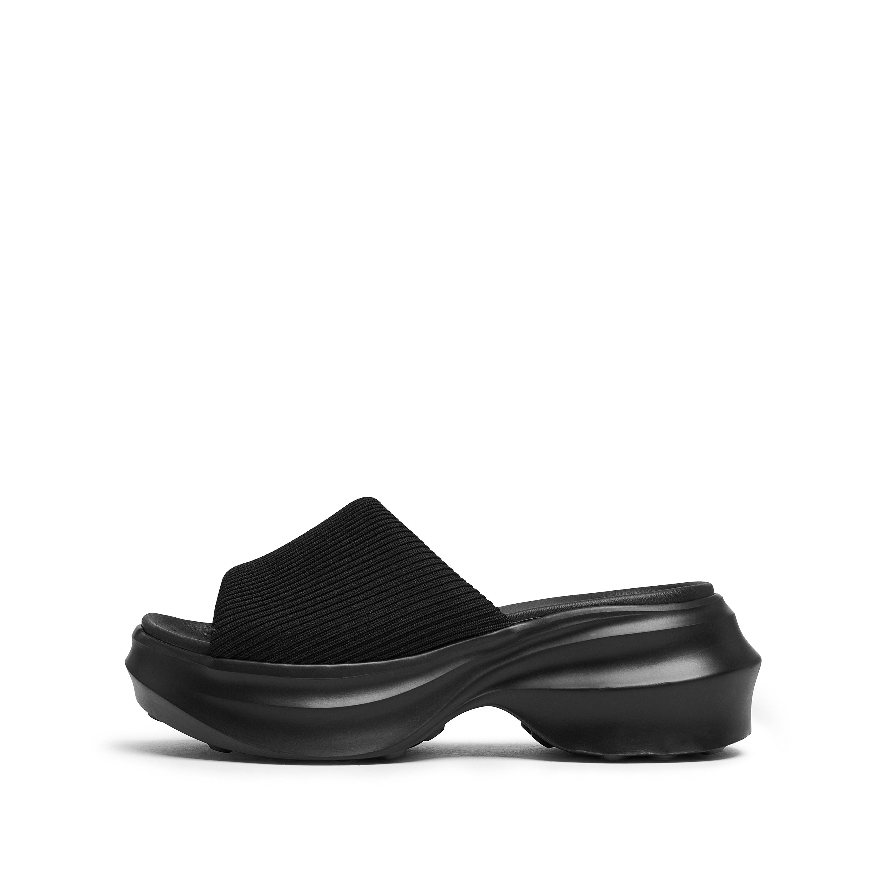 Black Knit Platform Slides