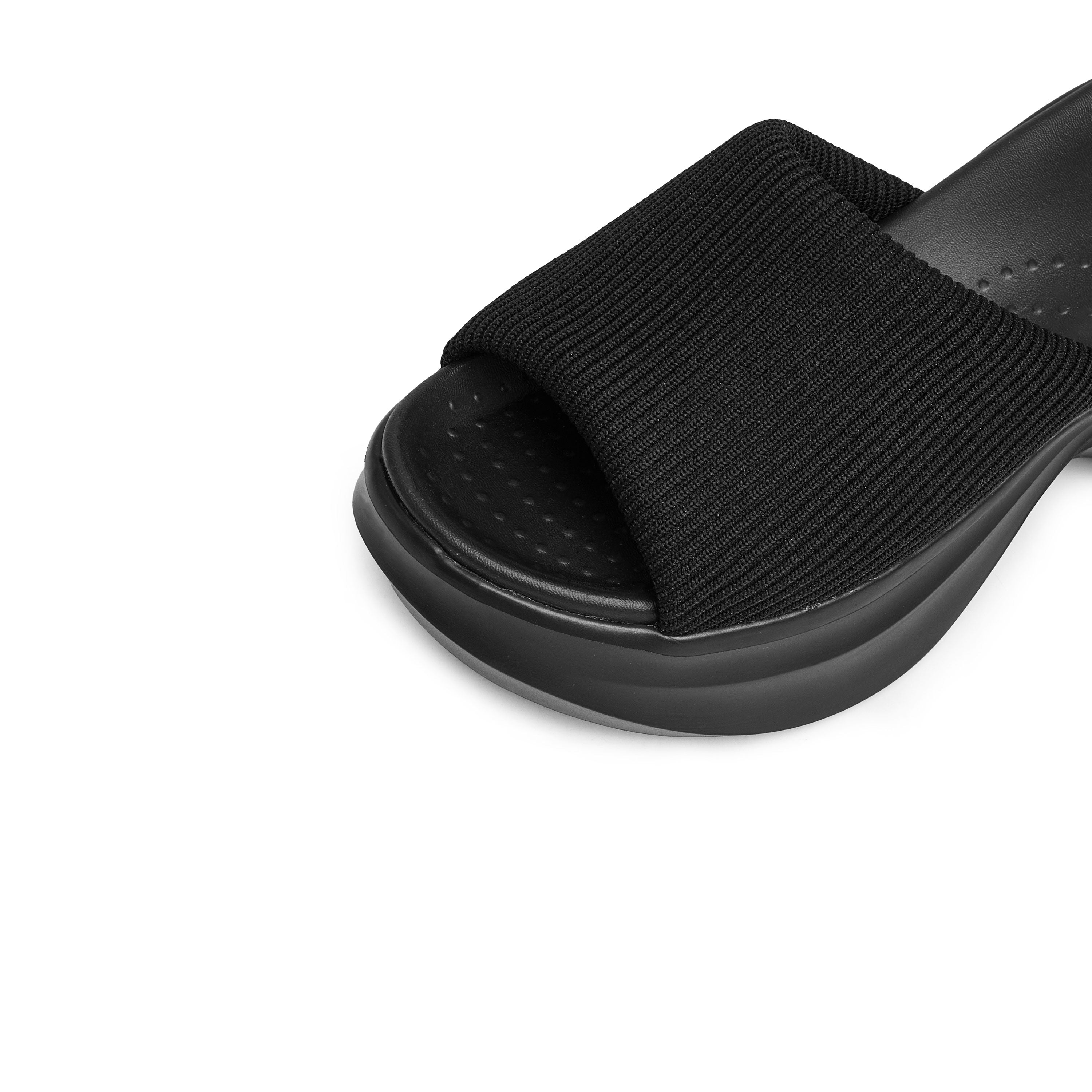 Black Knit Platform Slides