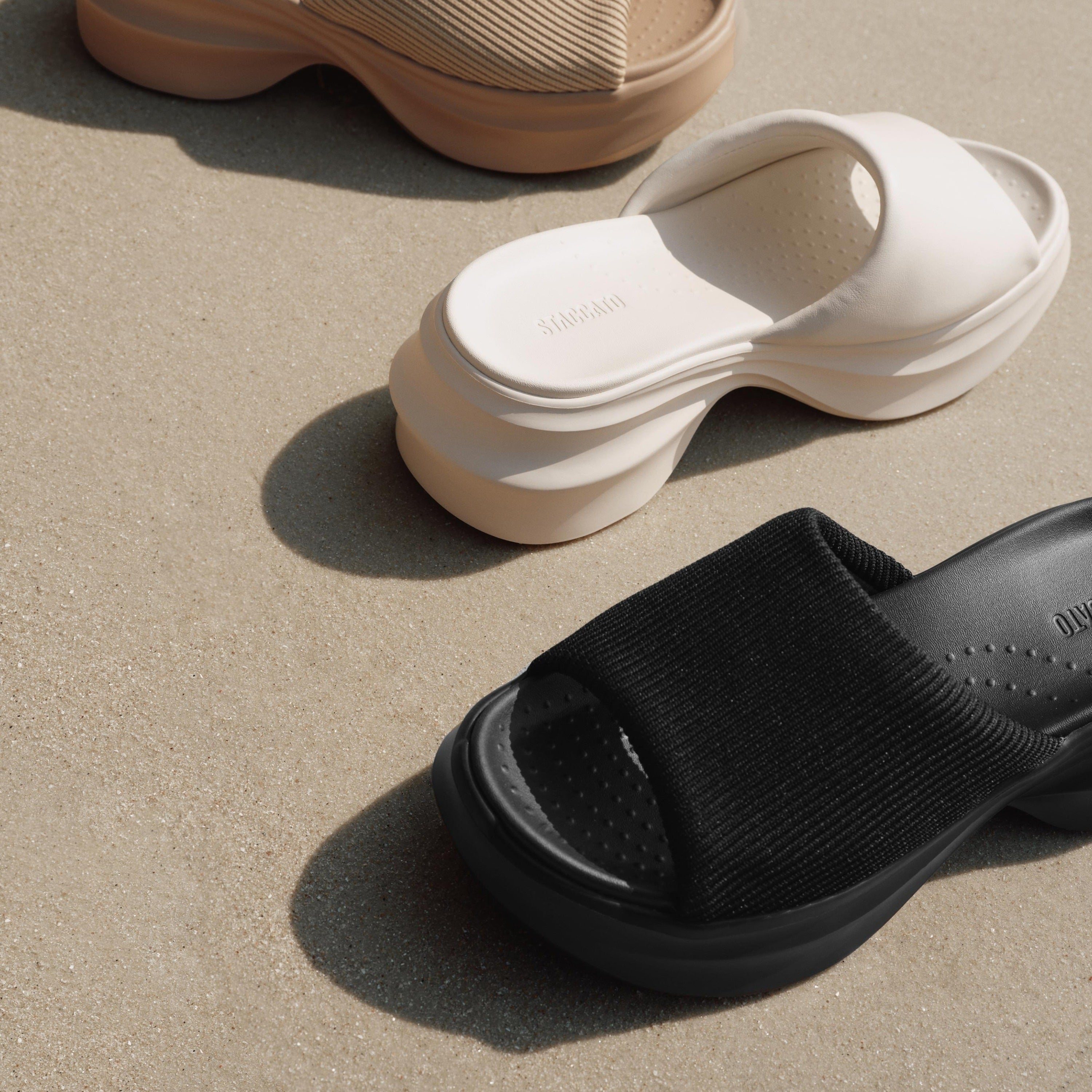 Black Knit Platform Slides