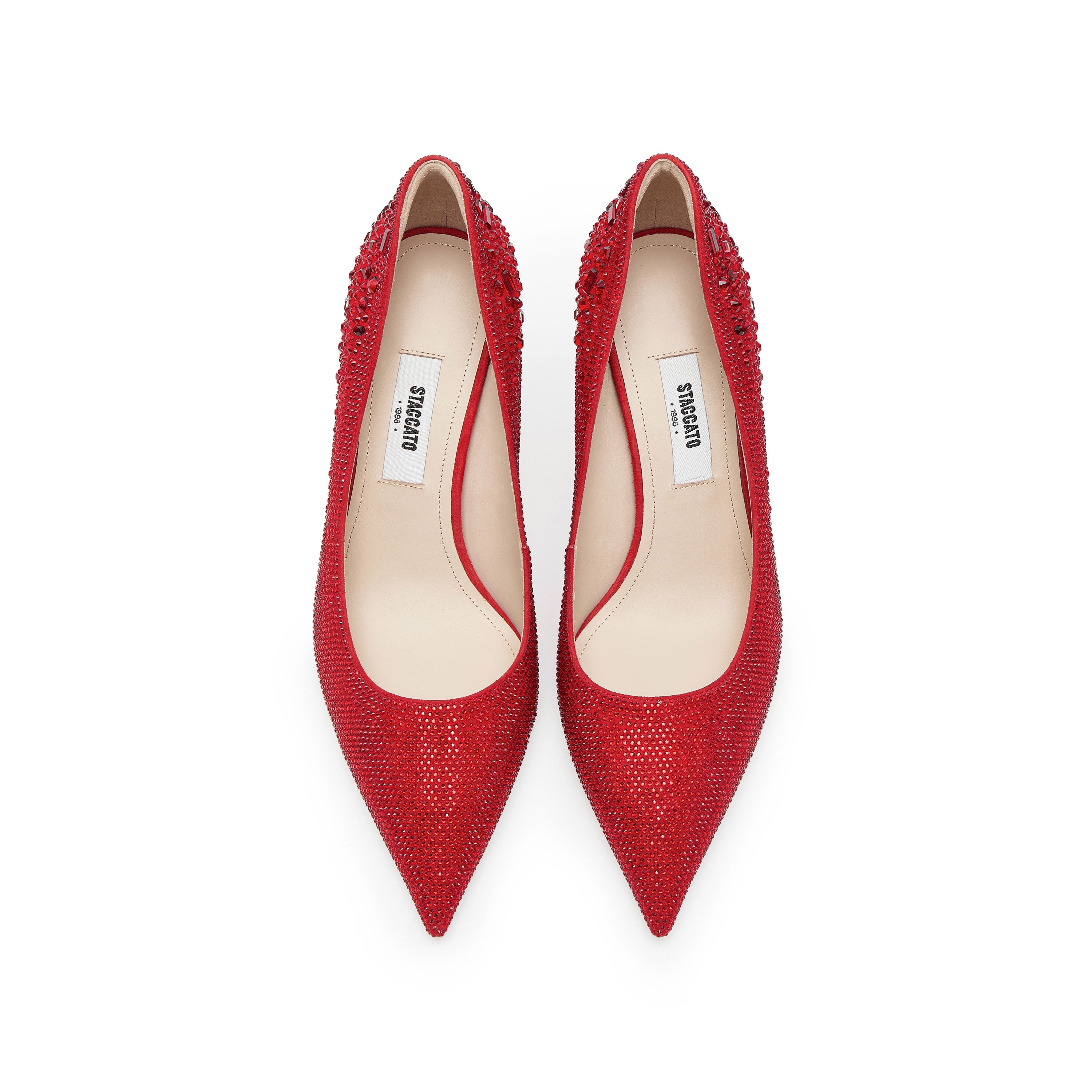 Red Crystal Embellished Pointed Heeled Pumps