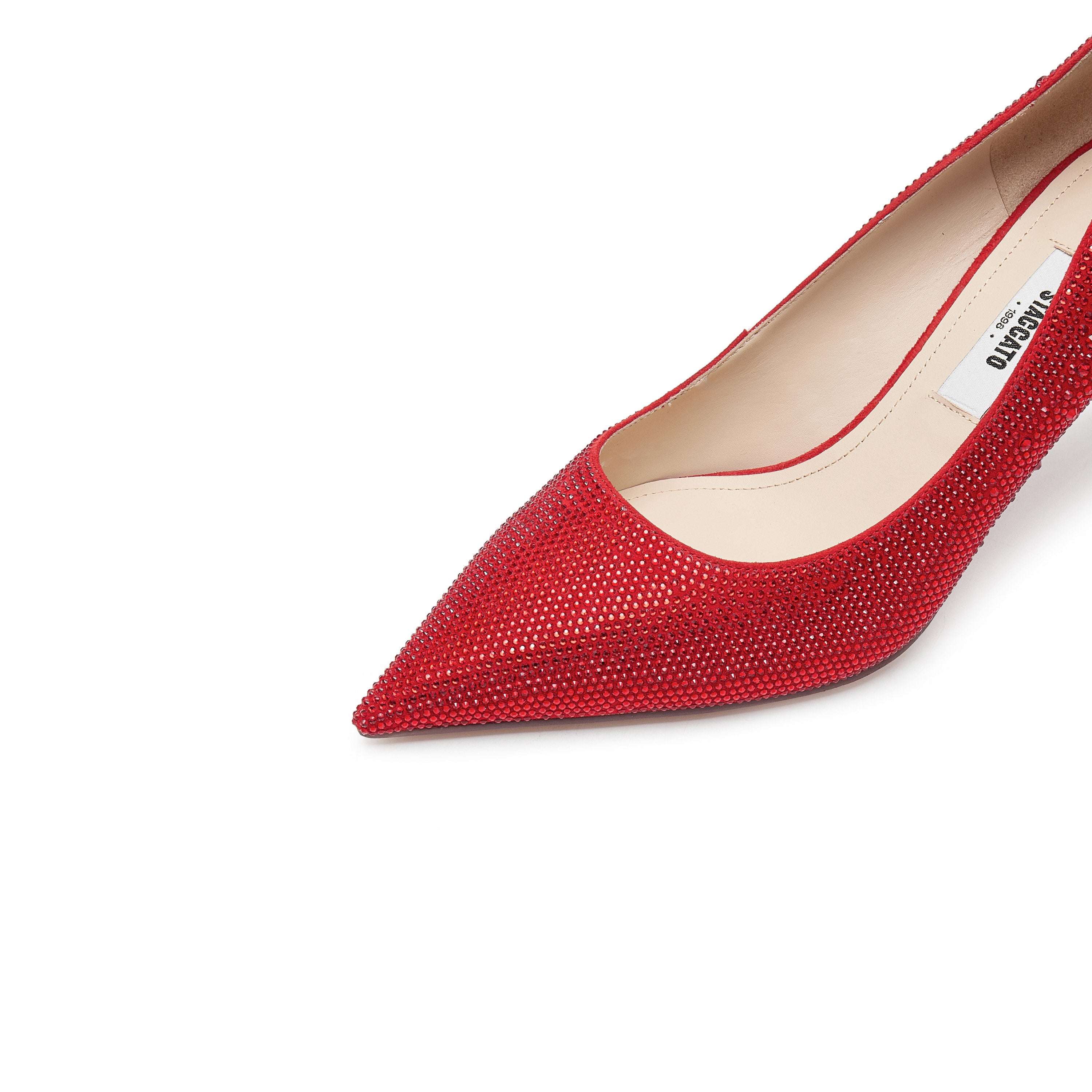 Red Crystal Embellished Pointed Heeled Pumps