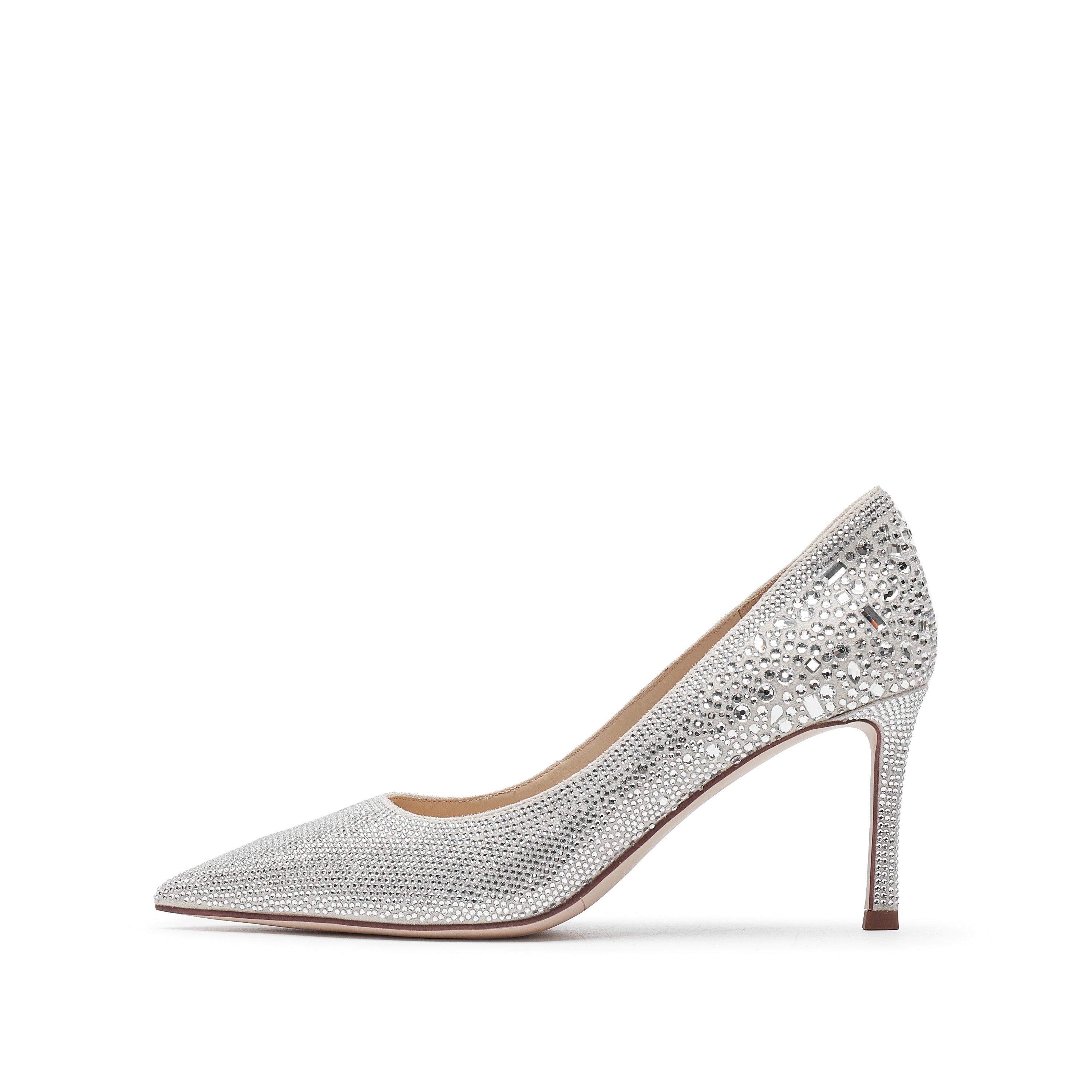 White Crystal Embellished Pointed Heeled Pumps