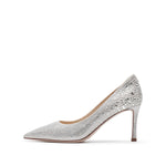 Load image into Gallery viewer, White Crystal Embellished Pointed Heeled Pumps
