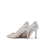 Load image into Gallery viewer, White Crystal Embellished Pointed Heeled Pumps
