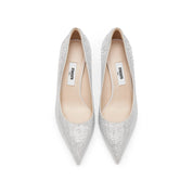 White Crystal Embellished Pointed Heeled Pumps