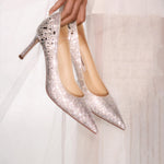 Load image into Gallery viewer, White Crystal Embellished Pointed Heeled Pumps
