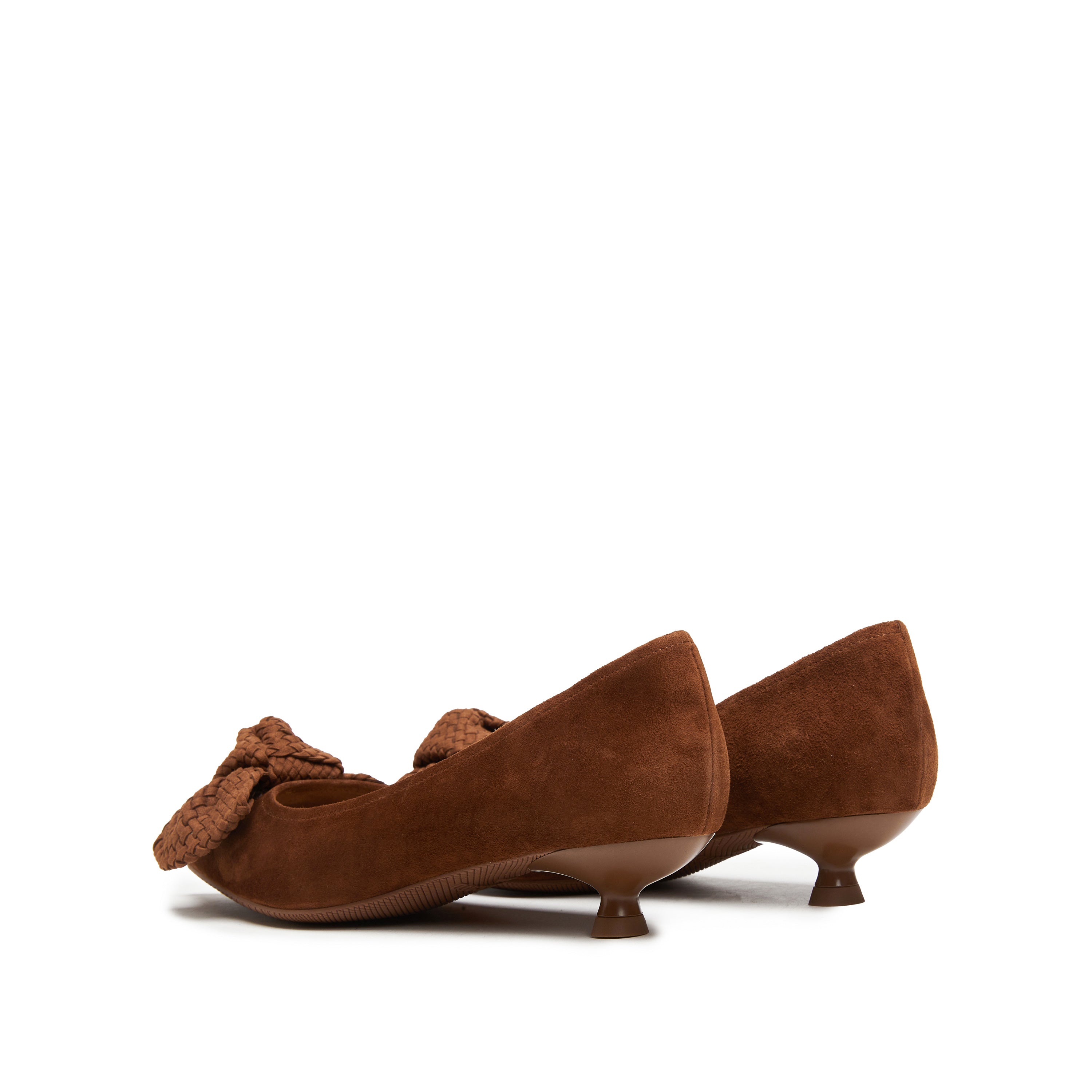 Brown Woven-Bow Suede Pumps