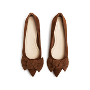Brown Woven-Bow Suede Pumps