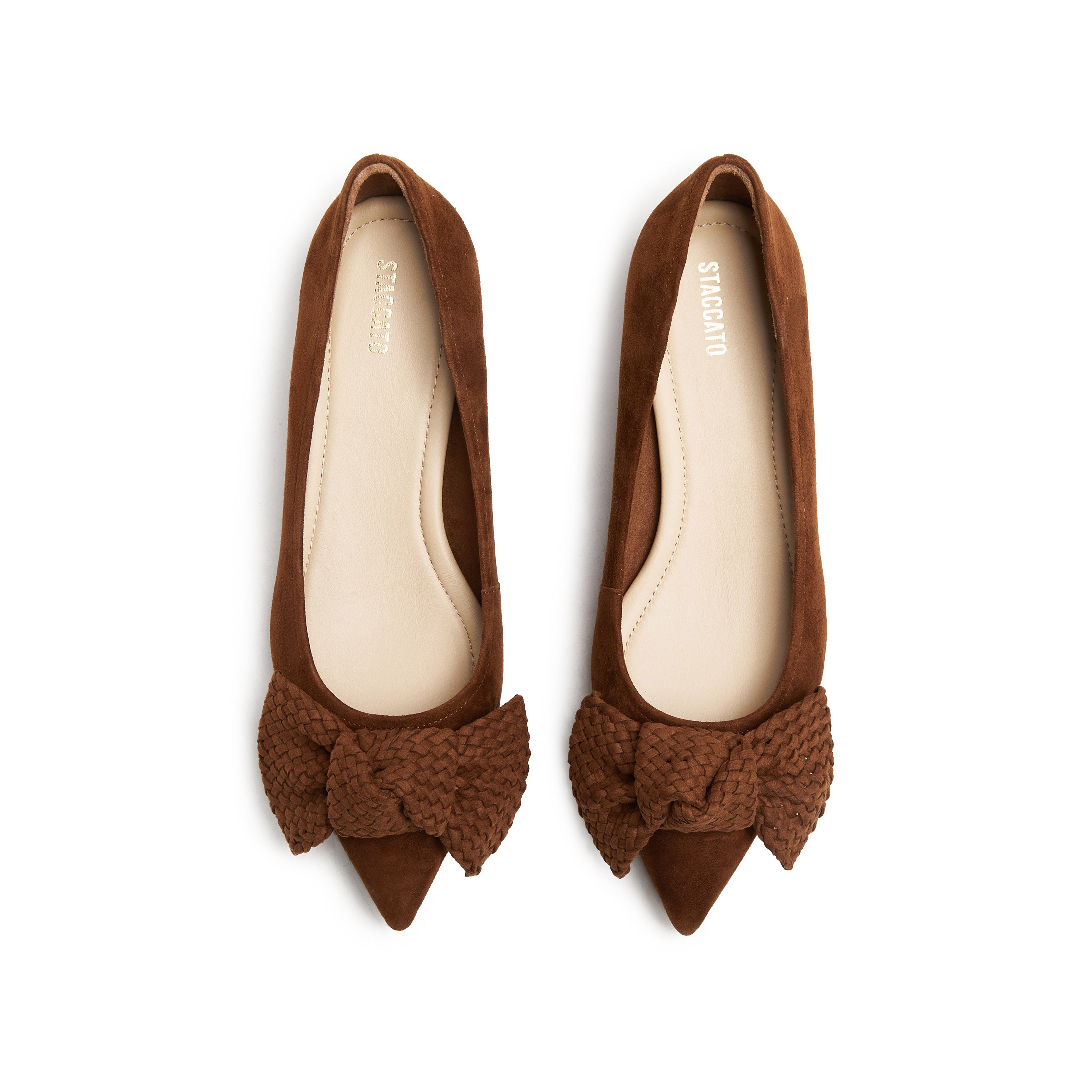 Brown Woven-Bow Suede Pumps
