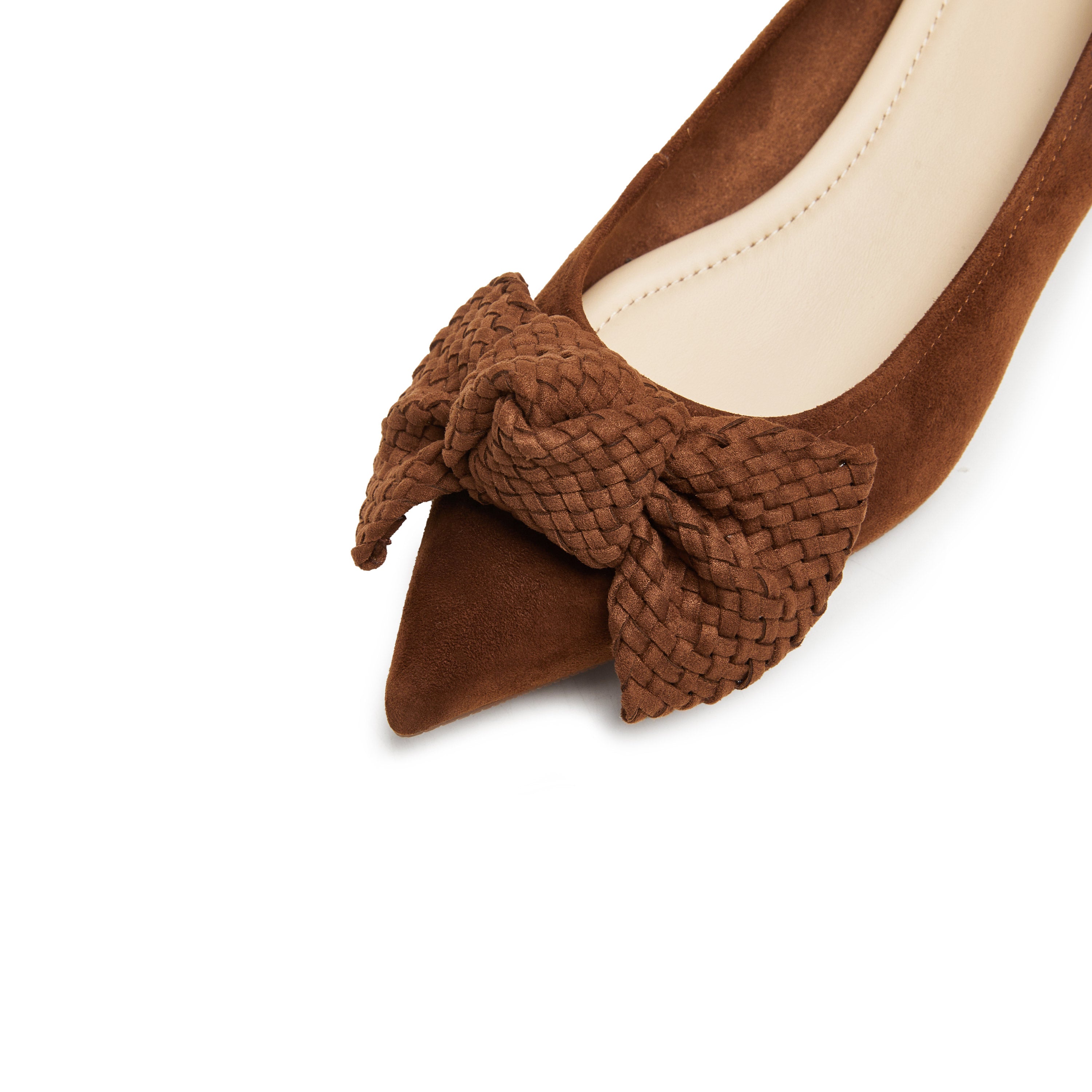 Brown Woven-Bow Suede Pumps