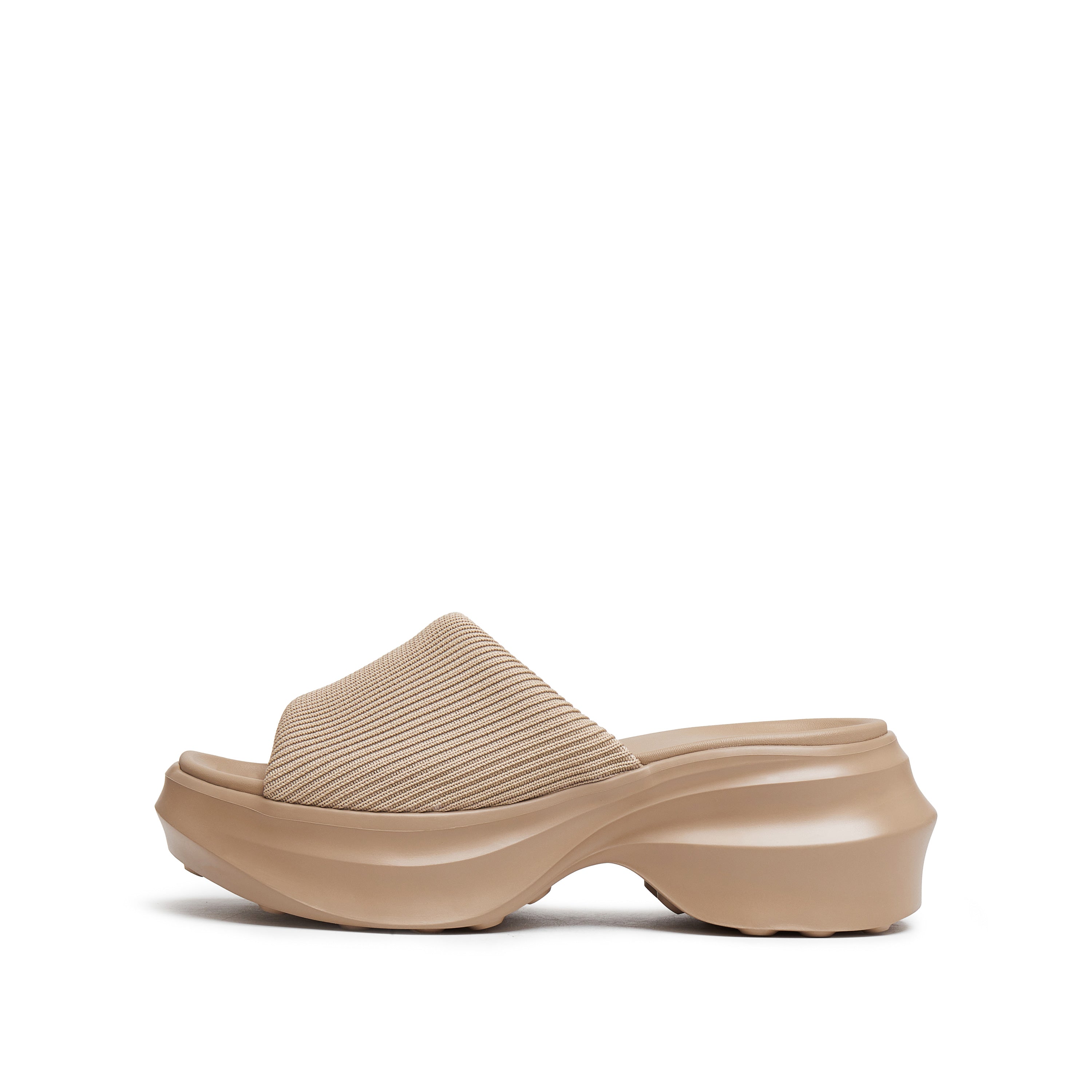 Taupe Knit Platform Slides