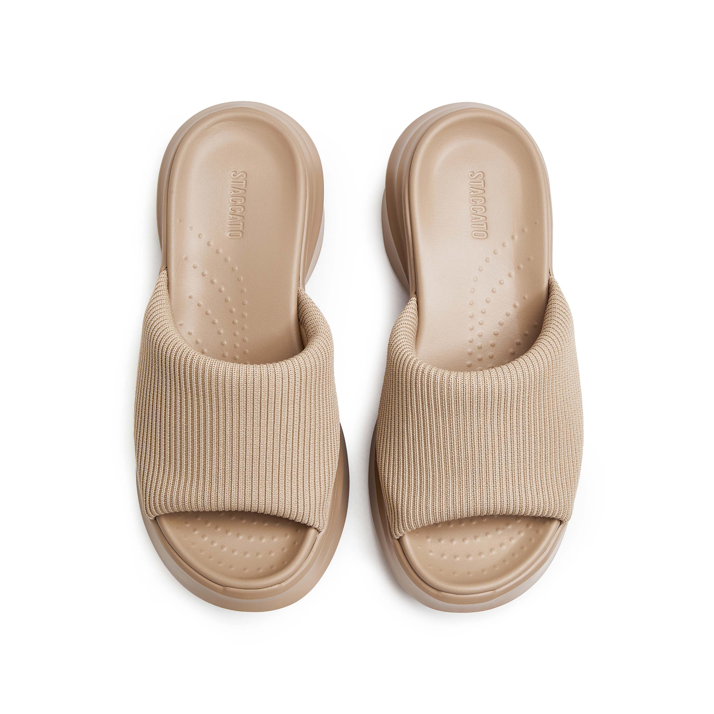 Taupe Knit Platform Slides