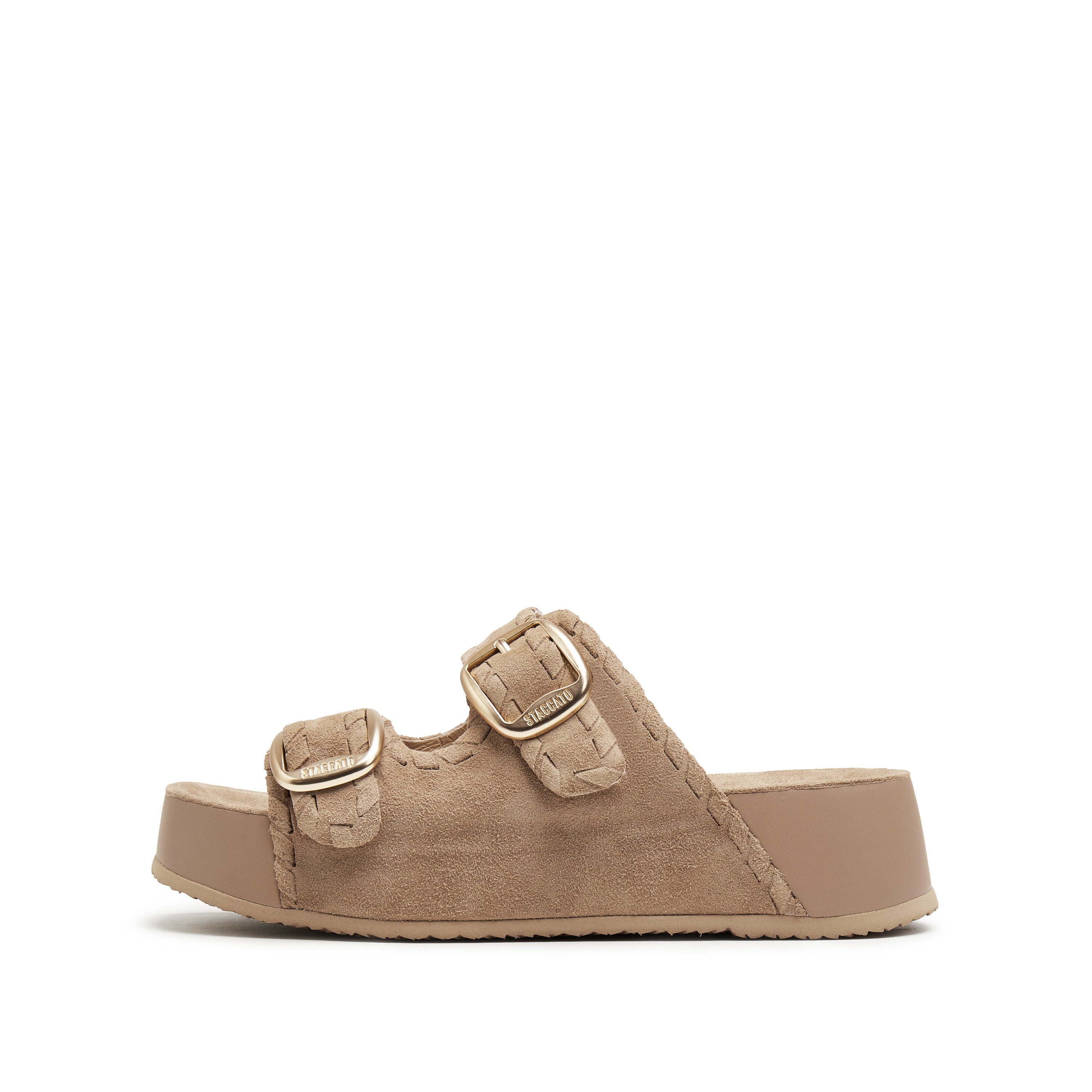 Camel Double Strap Suede Sandals