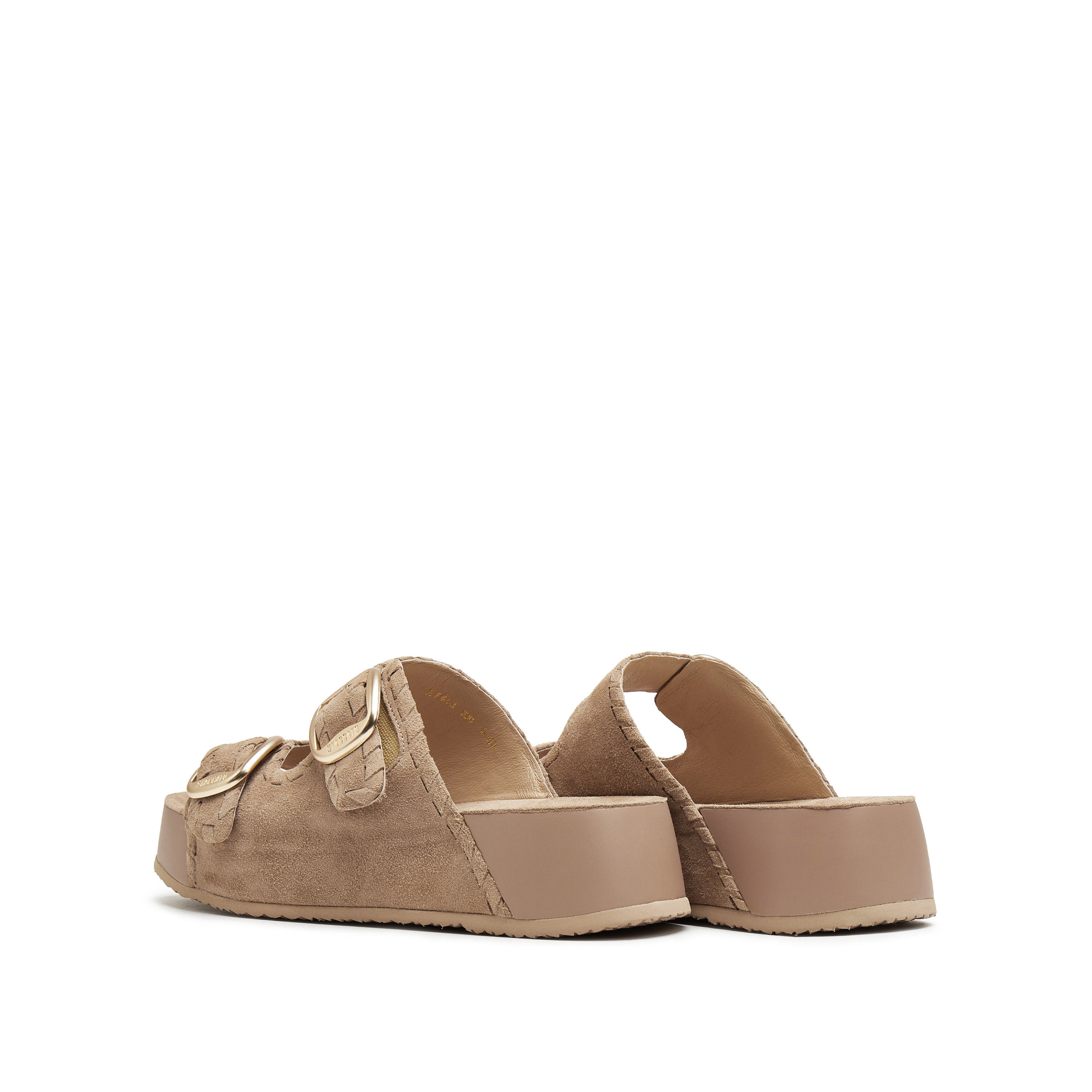 Camel Double Strap Suede Sandals