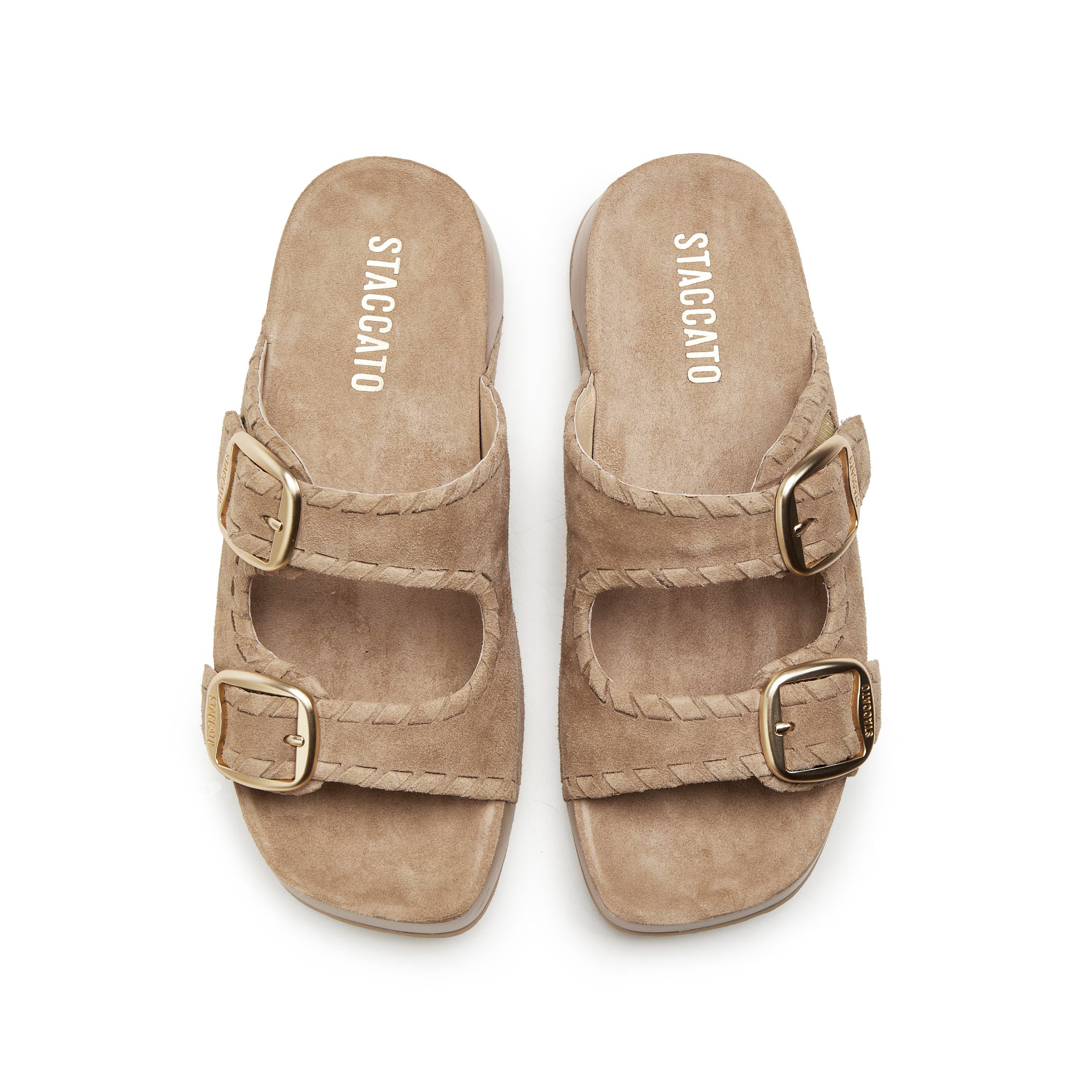 Camel Double Strap Suede Sandals