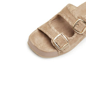Camel Double Strap Suede Sandals