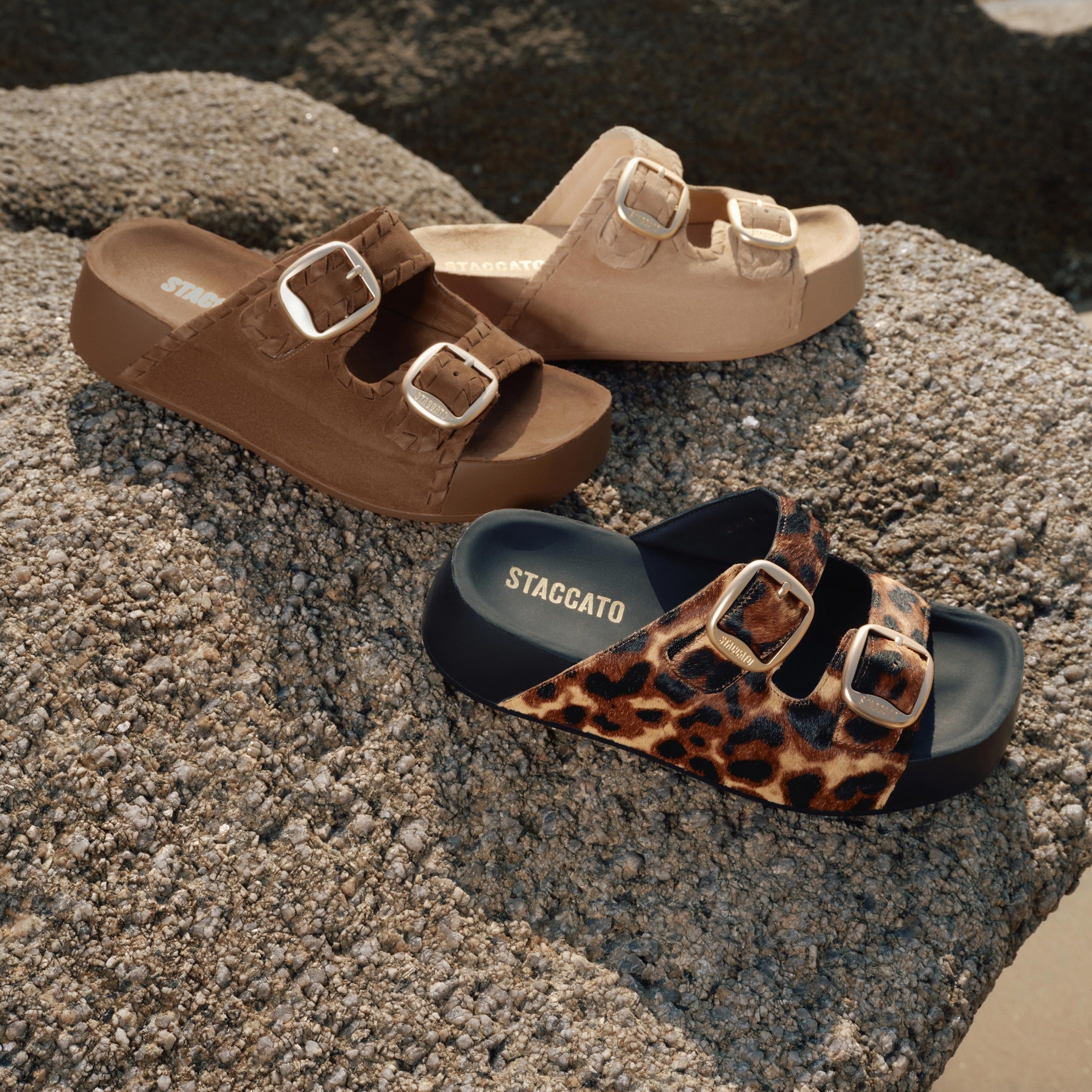 Camel Double Strap Suede Sandals