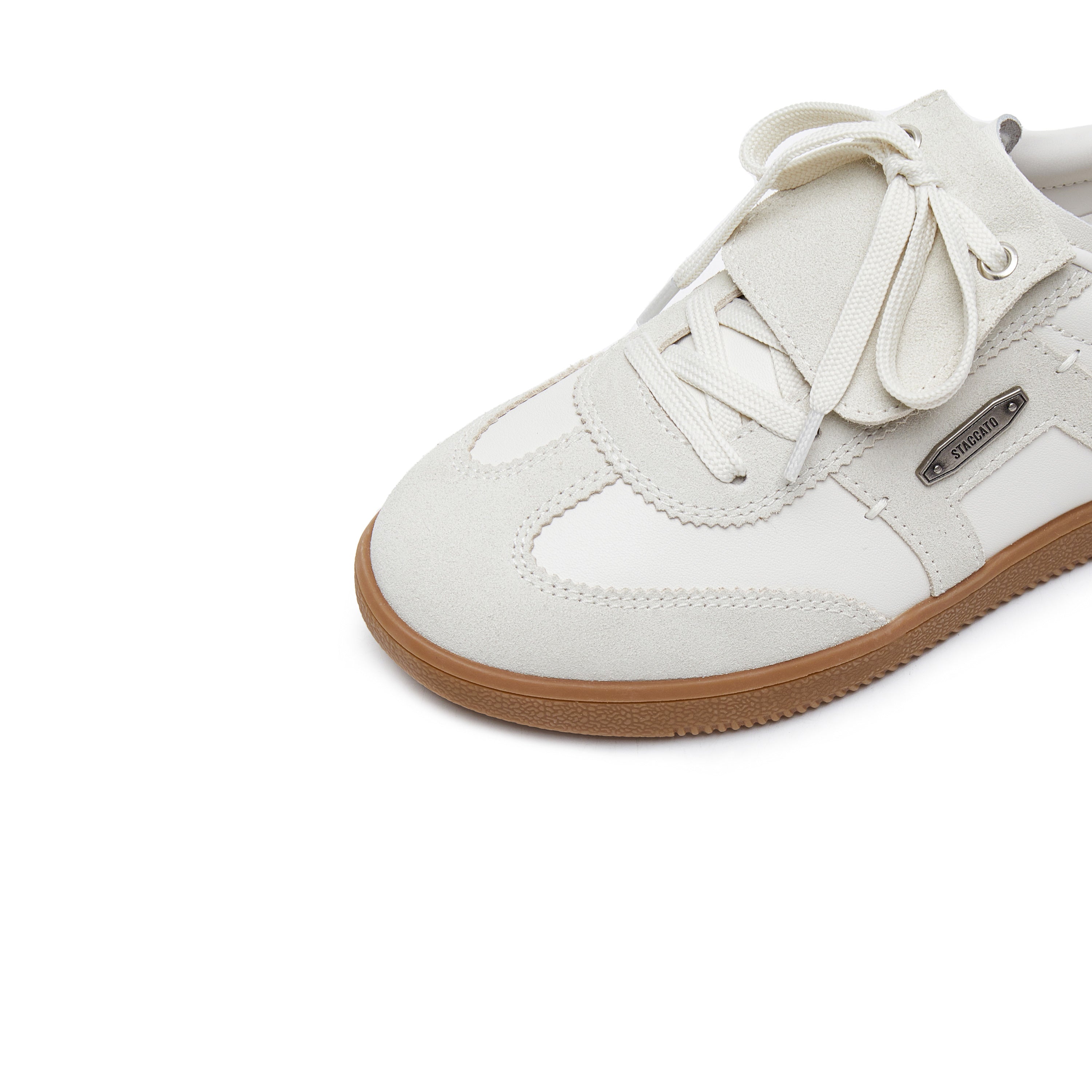 Beige Lace-Up Detachable Tongue Sneakers