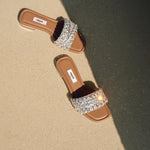 Load image into Gallery viewer, Crystal-Woven Strap Slides
