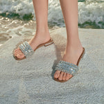 Load image into Gallery viewer, Crystal-Woven Strap Slides
