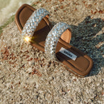 Load image into Gallery viewer, Crystal-Woven Strappy Sandals

