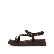Brown Suede Stud-Embellished Strappy Sandals