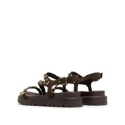 Brown Suede Stud-Embellished Strappy Sandals