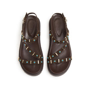Brown Suede Stud-Embellished Strappy Sandals