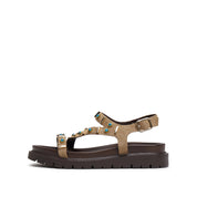 Sand Suede Stud-Embellished Strappy Sandals