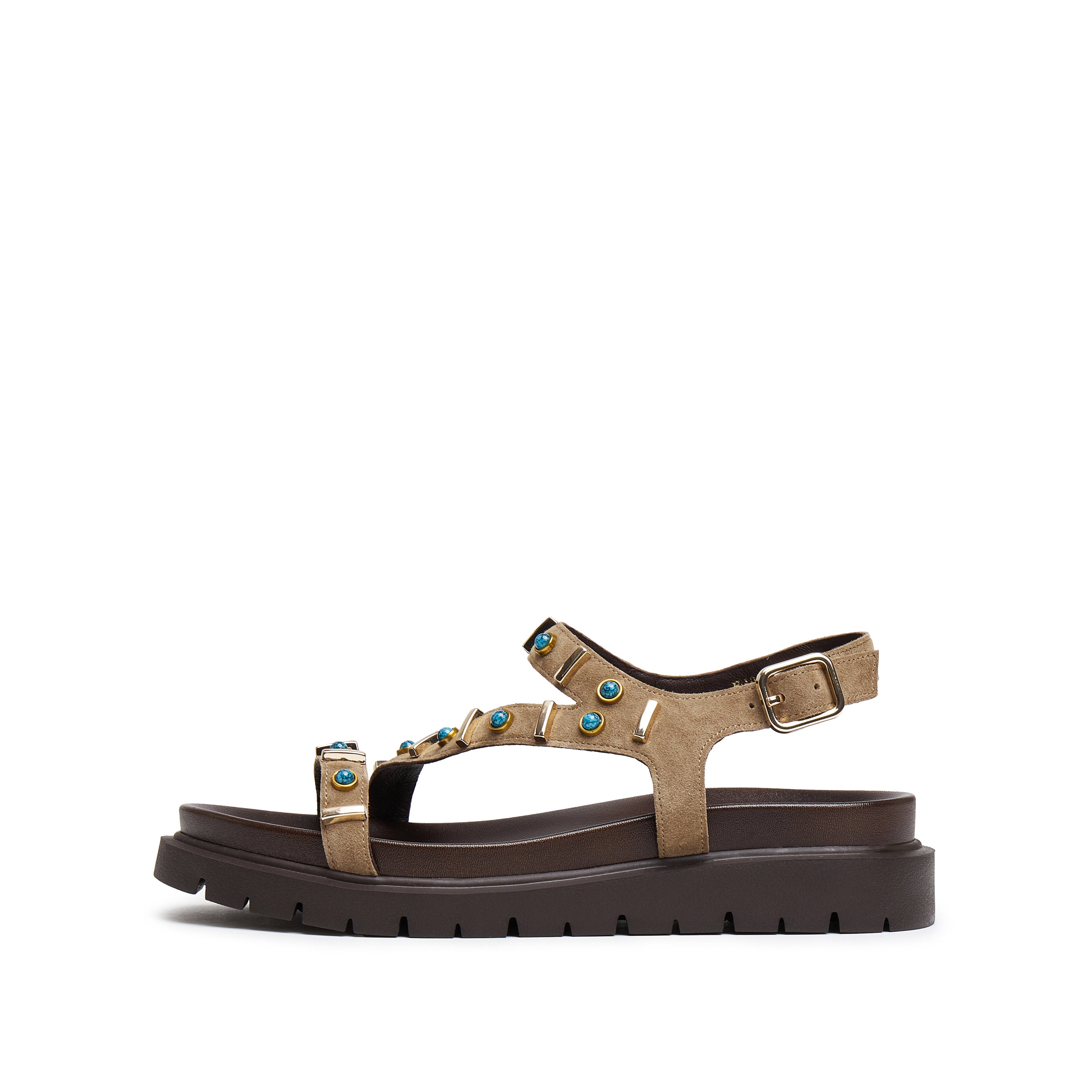 Sand Suede Stud-Embellished Strappy Sandals