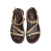 Sand Suede Stud-Embellished Strappy Sandals
