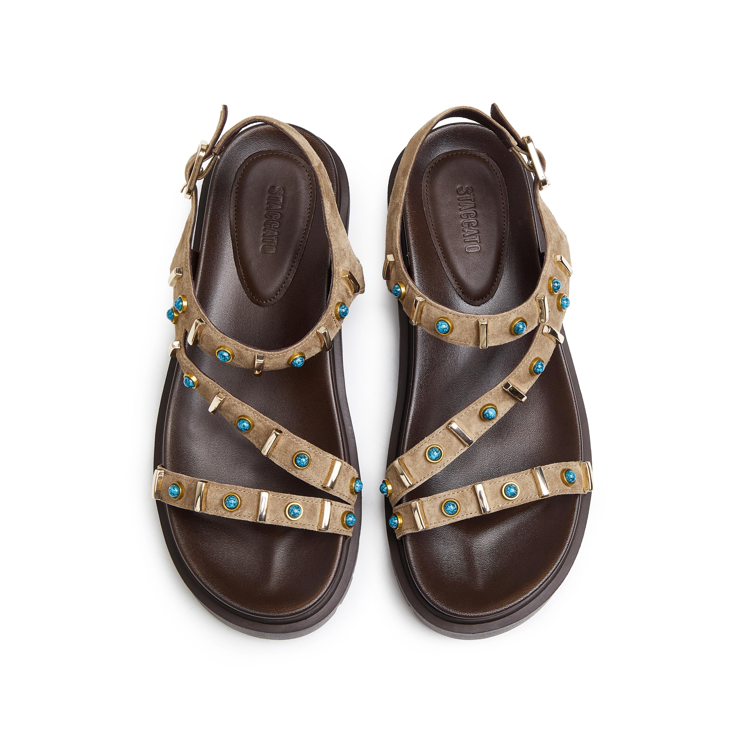 Sand Suede Stud-Embellished Strappy Sandals