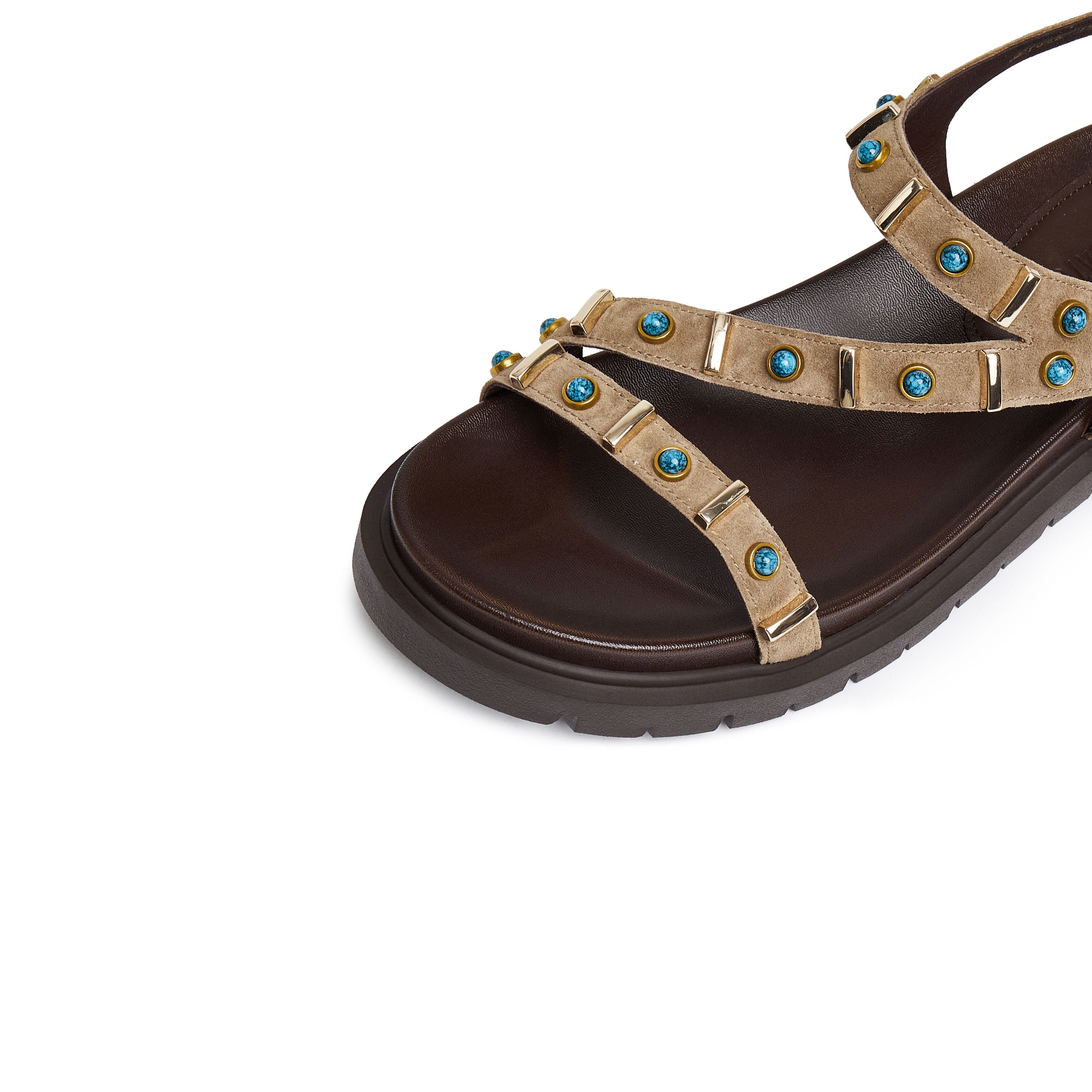Sand Suede Stud-Embellished Strappy Sandals